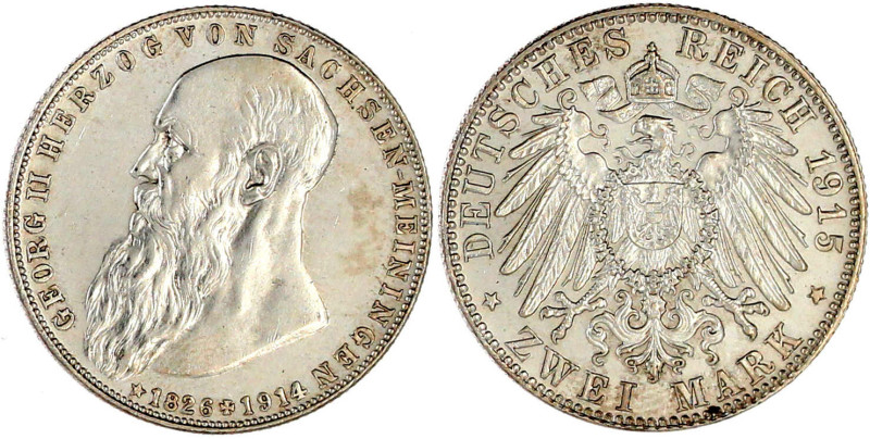 Sachsen-Meiningen
Georg II., 1866-1914
2 Mark 1915. Auf seinen Tod. vorzüglich...