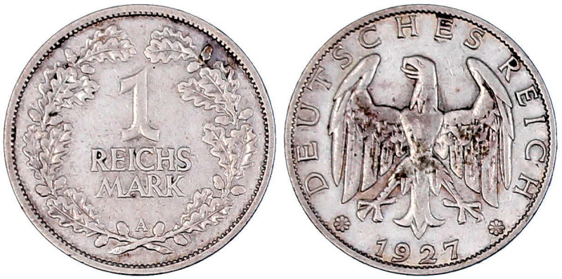 Kursmünzen
1 Reichsmark, Silber 1925-1927
1927 A. sehr schön/vorzüglich, sehr ...