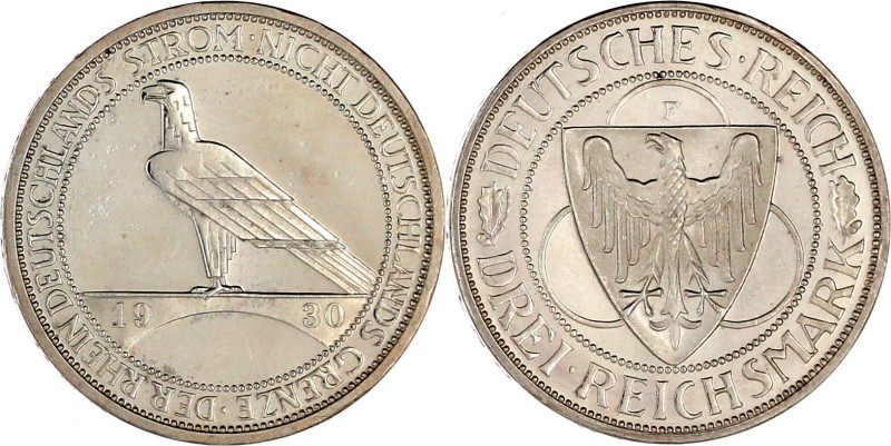 Gedenkmünzen
3 Reichsmark Rheinstrom
1930 F. Polierte Platte, etwas berieben, ...