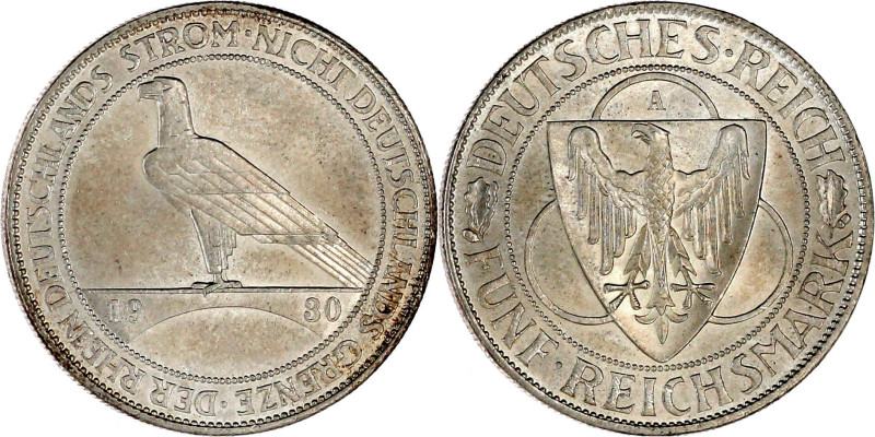 Gedenkmünzen
5 Reichsmark Rheinstrom
1930 A. fast Stempelglanz. Jaeger 346.