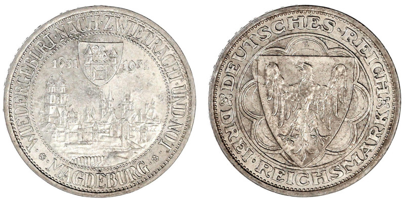 Gedenkmünzen
3 Reichsmark Magdeburg
1931 A. vorzüglich/Stempelglanz. Jaeger 34...