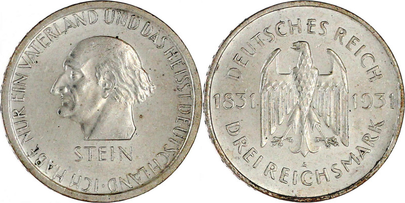 Gedenkmünzen
3 Reichsmark Stein Reichsfreiherr
1931 A. vorzüglich/Stempelglanz...