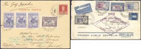 Ausland
Argentinien
20 C - 3.60 P Zeppeline Südamerikafahrt 1930, alle Werte mit blauem Aufdruck auf zwei Belegen, zusätzlich noch Nr. 344 grüner Au...