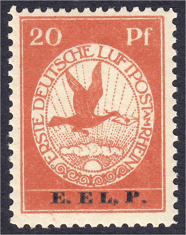 Deutschland
Deutsches Reich
20 Pf. Flugpostmarke E.EL.P. 1912, postfrische Lux...