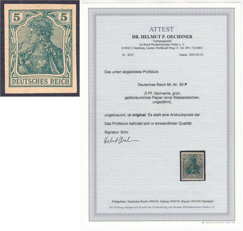 Deutschland
Deutsches Reich
5 Pf. Germania (Andruckprobe) 1915, ungezähnte And...