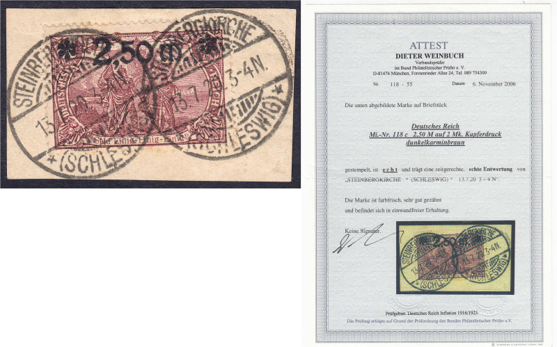 Deutschland
Deutsches Reich
2.50 auf 2 M. Freimarke (Kupferdruck) 1920, Farbe ...