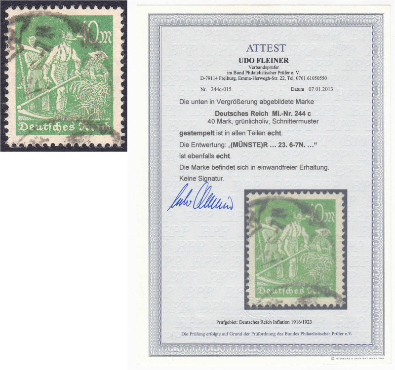 Deutschland
Deutsches Reich
40 M. Freimarke (Arbeiter) 1922, Farbe ,,c" (dunke...