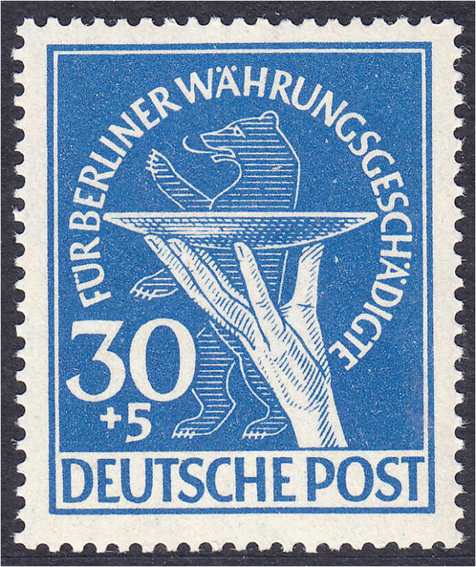 Deutschland
Berlin
30 Pf. Währungsgeschädigte 1949, postfrische Erhaltung, Pla...