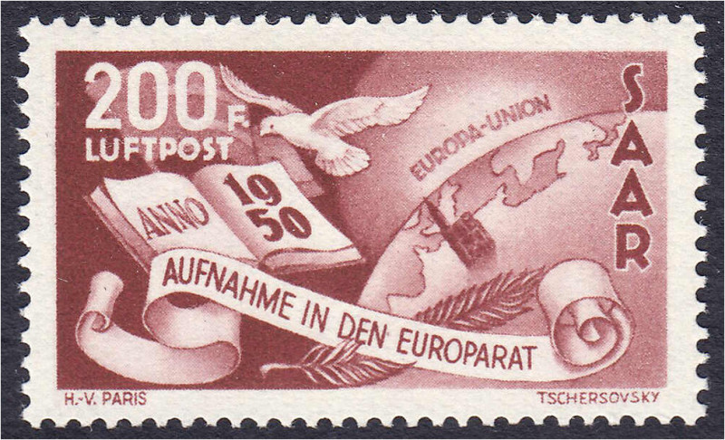 Deutschland
Saarland
200 Fr. Europarat 1950, sauber in postfrischer Luxuserhal...