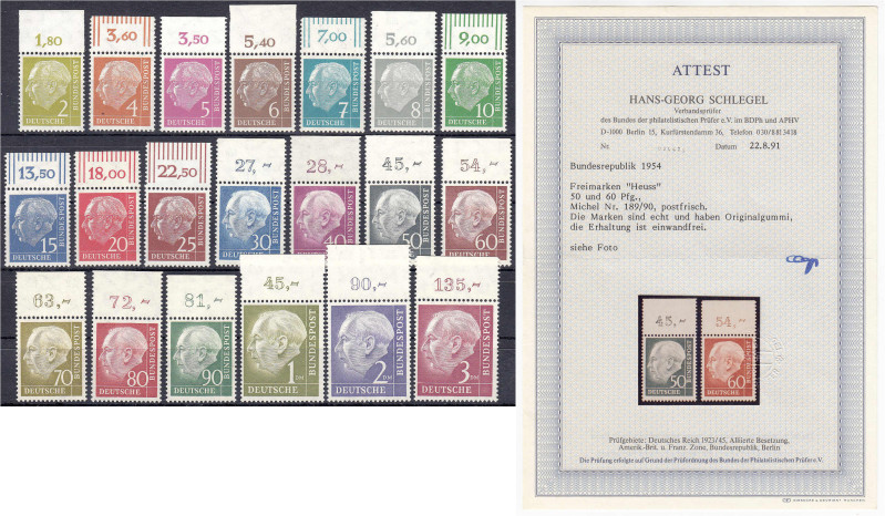 Deutschland
Bundesrepublik Deutschland
2 Pf. - 3 DM Heuss 1954, kompletter Obe...