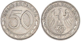 Klein/- und Kursmünzen
50 Reichspfennig, Nickel 1938-1939
1939 B. gutes vorzüglich. Jaeger 365.