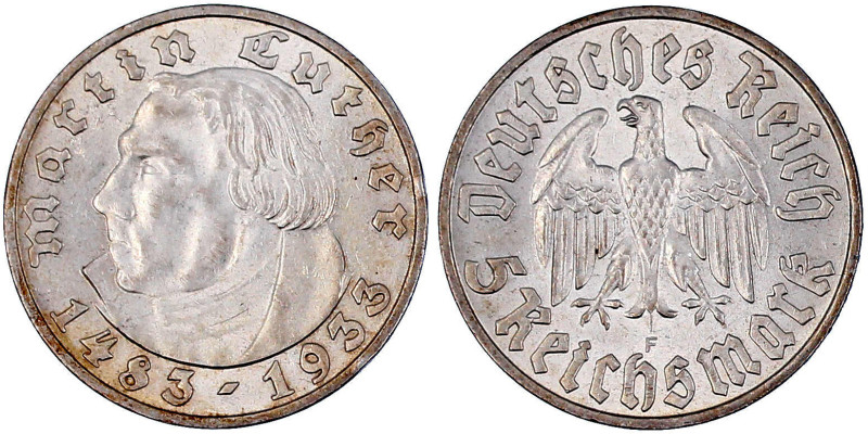 Gedenkmünzen
5 Reichsmark Luther
1933 F. gutes vorzüglich, kl. Randfehler. Jae...