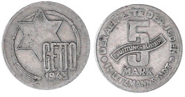 Ghetto Litzmannstadt
5 Mark Quittung 1943, Aluminium. Mit Kurz-Expertise Franquinet (im Gutachten wird die Jaegernr. fälschlicherweise mit L3a angege...