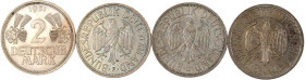 Kursmünzen
2 Deutsche Mark Ähren, Kupfer/Nickel 1951
Komplettsatz in Spitzenqualität 1951 D, F, G, J. alle fast Stempelglanz und Stempelglanz. Jaege...