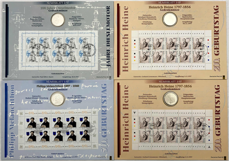 Lots Bundesrepublik
4 Numisblätter der Deutschen Post: 1/97 - 3/97, Melanchthon...