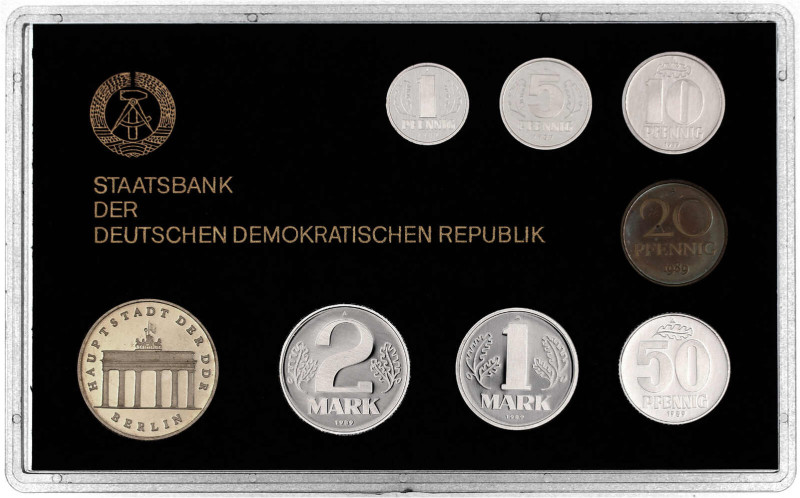 Kursmünz- und Gedenksätze
Kursmünzensatz von 1 Pfennig bis 5 Mark 1989 in Hartp...