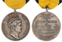 Deutschland
Deutsche Länder, bis 1918
Silberne Carola-Medaille des Albert-Vereins am Band. 27 mm; 13,36 g. vorzüglich. OEK 2261.