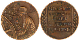 Deutschland
Weimarer Republik, 1919-1933
Bronzemedaille für Preisrichten 1924 für den 3. Preis 2. Artl-Regt., 8. Batterie. 50 mm. vorzüglich, kl. Ra...