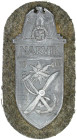 Deutschland
Drittes Reich, 1933-1945
Narvikschild 1940 Ausführung Zink auf Filz mit Gegenplatte und Papierüberzug. vorzüglich. Niemann 7.05.01.