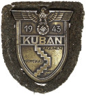 Deutschland
Drittes Reich, 1933-1945
Kuban-Schild 1943 Eisen, bronziert auf Filz mit Gegenplatte. sehr schön, Filz etwas beschädigt. Niemann 7.05.05...