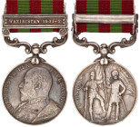 Grossbritannien
Edward VII. 1902-1910
Silberne India Medal am Band mit Spange Waziristan 1901-2. sehr schön, kl. Randfehler, schöne Patina. Barac 12...