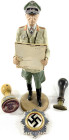 Sonstige militär. Gegenstände
4 Stück: schwere kolorierte Bleifigur des "Wüstenfuchs" Erwin Rommel in Uniform, eine Papier-Karte haltend. Spanischer ...