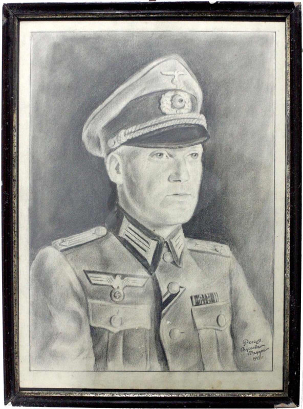Sonstige militär. Gegenstände
Drittes Reich: Kohlezeichnung, Portrait eines Obe...