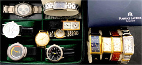 Uhren
Lots
12 Armbanduhren: 4 X Maurice Lacroix, 1 X Tissot 1853 Fascination Damenuhr mit blauem Ziffernblatt, weitere von Zentra, Royal, eine SAAB ...
