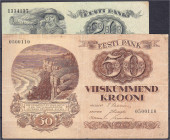 Ausland
Estland
Essti Pank, 4 Scheine zu 5, 10, 20 u. 50 Krooni 1928-1932. II bis IV+ Pick 62a, 63a, 64a, 65a.