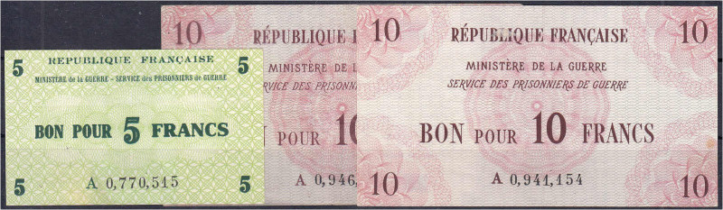 Ausland
Frankreich
Ministere De La Guerre, 5 u. 2x 10 Francs o.D. Service Des ...