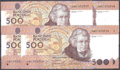 Ausland
Portugal
5x 500 Escudos 20.11.1987. Fortlaufende KN. AMC 072707 - AMC 072711. I. Pick 180a.