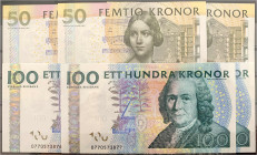 Ausland
Schweden
3x 50 u. 3x 100 Kroner o.D. Teilweise folge KN. I bis I-, UNC. Pick 64, 65.