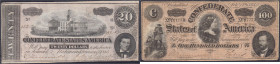 Ausland
Vereinigte Staaten von Amerika
Confederate States America, 20 u. 100 Dollar 17.2.1864. Richmond. III. Pick 69, 71.