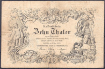 Altdeutschland
Hessen
Kurhessische Leih- & Commerzbank, 10 Thaler 1.5.1855 III- / IV+, Einriss u. hinterklebt. Pick S307. Grabowski/Kranz 167.