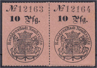 Altdeutschland
Mecklenburg-Strelitz
2x 10 Pfg. (zusammenhängend) Gutschein der Residenzstadt Neustrelitz o.D. (28.6.1893). KN 5 mm. hoch. Ausgegeben...