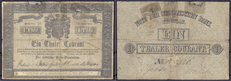 Altdeutschland
Schlesien
1 Thaler Courant 10.6.1848 Städtische Bank zu Breslau...