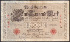 Die deutschen Banknoten ab 1871 nach Rosenberg
Deutsches Reich, 1871-1945
1000 Mark (Brauner Tausender) 10.10.1903. Udr.-Bst. B, Serie B. III, selte...
