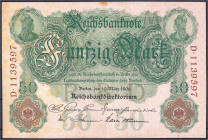 Die deutschen Banknoten ab 1871 nach Rosenberg
Deutsches Reich, 1871-1945
50 Mark 10.3.1906. KN. 7-stellig, Udr.-Bst.: M, Serie D. stockfleckig sons...