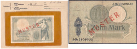 Die deutschen Banknoten ab 1871 nach Rosenberg
Deutsches Reich, 1871-1945
10 Mark 6.10.1906. Mit Rotaufdruck „Muster“ auf Vs. und Rs., KN. 7-stellig...