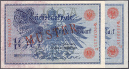 Die deutschen Banknoten ab 1871 nach Rosenberg
Deutsches Reich, 1871-1945
2x 100 Mark (Blauer Hunderter) 7.2.1908. Mit Rotaufdruck „Muster“ auf Vs.,...