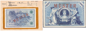 Die deutschen Banknoten ab 1871 nach Rosenberg
Deutsches Reich, 1871-1945
100 Mark (Blauer Hunderter) 7.2.1908. Mit Rotaufdruck „Muster“ auf Vs. und...