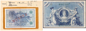 Die deutschen Banknoten ab 1871 nach Rosenberg
Deutsches Reich, 1871-1945
100 Mark (Blauer Hunderter) 7.2.1908. Mit Rotaufdruck „Muster“ auf Vs. und...