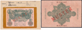 Die deutschen Banknoten ab 1871 nach Rosenberg
Deutsches Reich, 1871-1945
50 Mark 21.4.1910. Mit Rotaufdruck „Muster“ auf Vs. und Rs., Udr.-Bst.: A,...