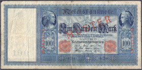 Die deutschen Banknoten ab 1871 nach Rosenberg
Deutsches Reich, 1871-1945
100 Mark (Flotten-Hunderter) 21.4.1910. Mit Rotaufdruck „Muster“ auf Vs., ...