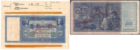 Die deutschen Banknoten ab 1871 nach Rosenberg
Deutsches Reich, 1871-1945
100 Mark (Flotten-Hunderter) 21.4.1910. Mit Rotaufdruck „Muster“ auf Vs. u...