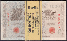 Die deutschen Banknoten ab 1871 nach Rosenberg
Deutsches Reich, 1871-1945
20x 1 Tsd. Mark (Brauner Tausender) 21.4.1910. Unzirkulierte Scheine in or...