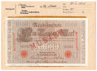 Die deutschen Banknoten ab 1871 nach Rosenberg
Deutsches Reich, 1871-1945
1000 Mark (Brauner Tausender) 21.4.1910. Mit Rotaufdruck „Muster“ auf Vs.,...