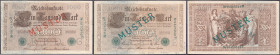 Die deutschen Banknoten ab 1871 nach Rosenberg
Deutsches Reich, 1871-1945
2x 1000 Mark (Brauner Tausender) 21.4.1910. Mit 1x mit Grünaufdruck „Muste...