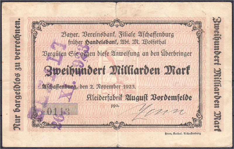 Deutsches Notgeld und KGL
Aschaffenburg (Bayern)
Kleiderfabrik August Vordemfe...