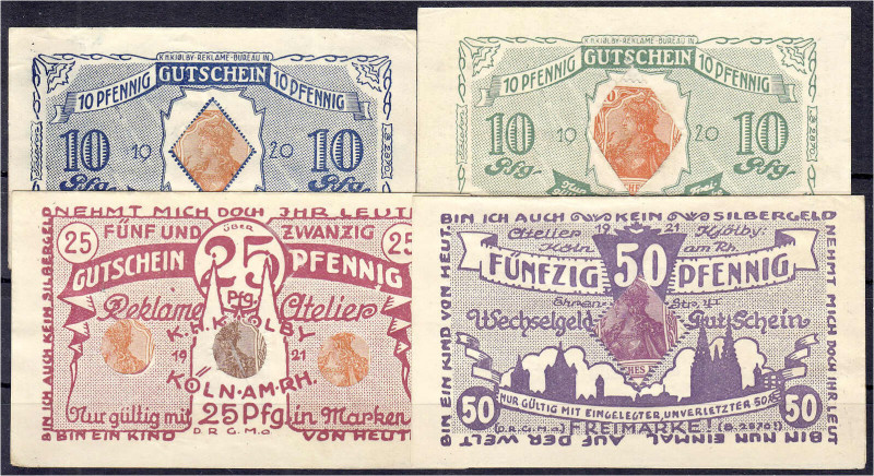 Deutsches Notgeld und KGL
Köln (Rheinland)
Briefmarkengeld, 1x K.H. Kjölby Rek...